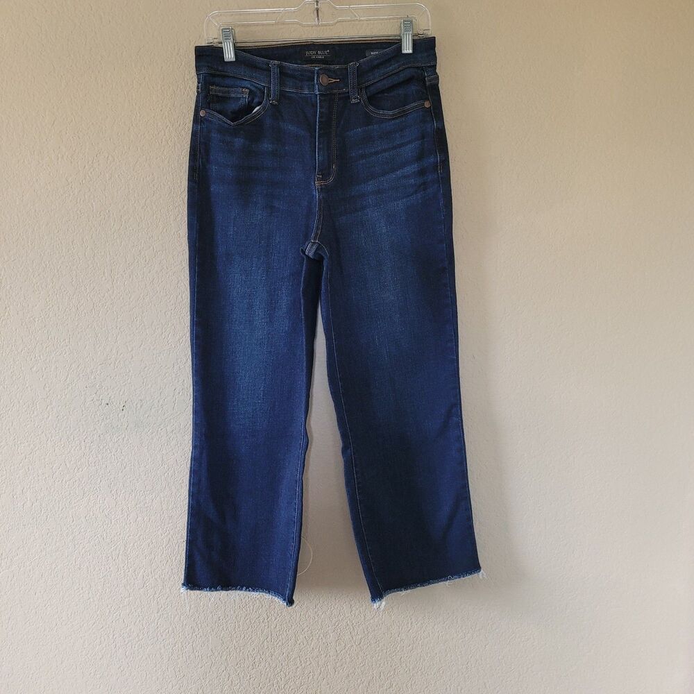 Judy Blue High Waist Wide Leg Denim Jeans Size 7 28 Dark Wash Pockets Stretch